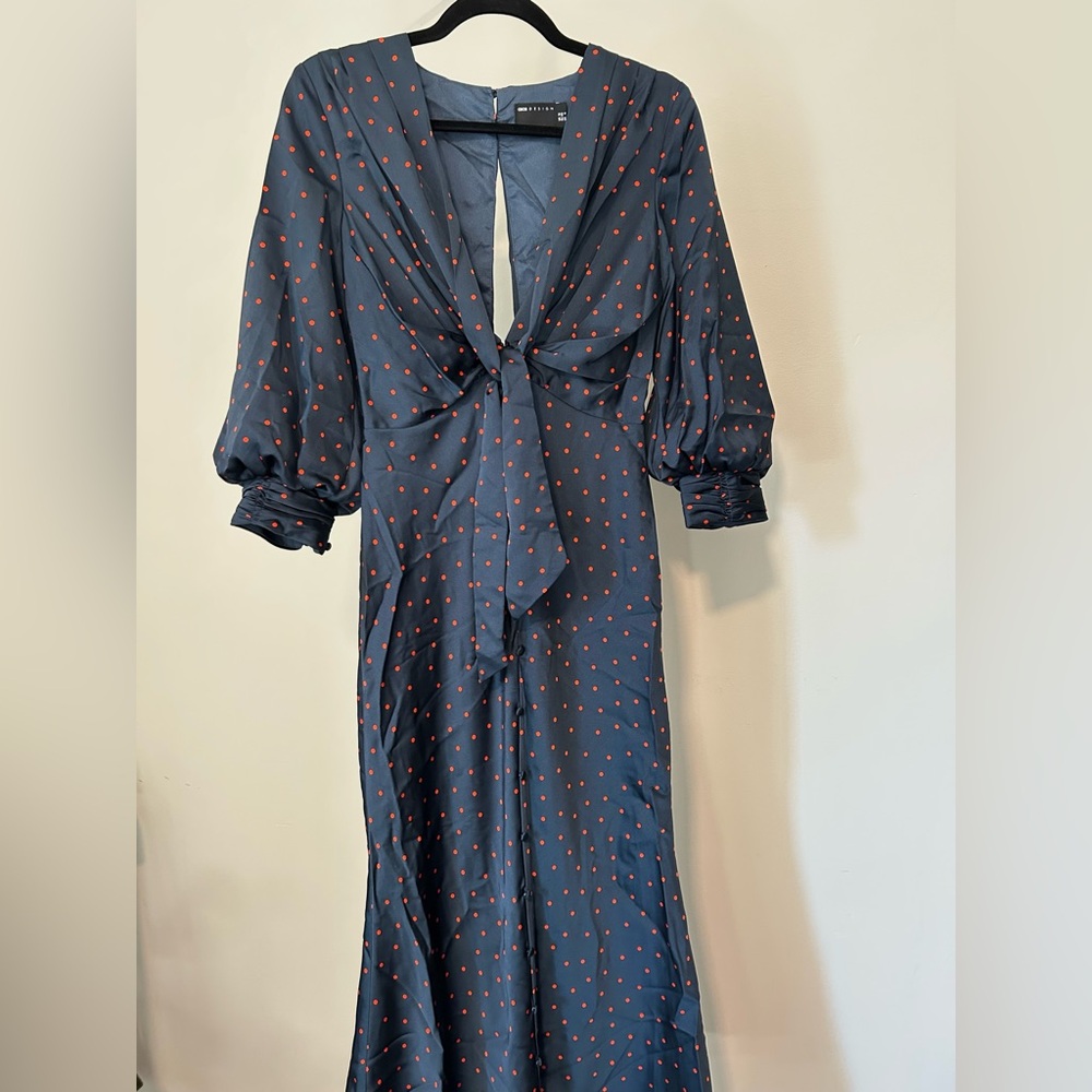 ASOS Navy Blue Polka Dot Midi Dress